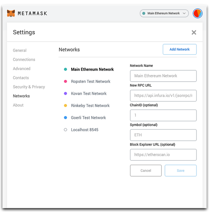 Connect to your own custom network